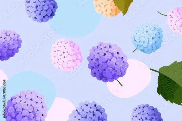 Fototapeta Colorful abstract pattern featuring various textured berries against a pastel background