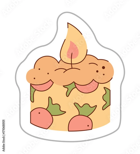 Fototapeta A sticker depicting a candle with a berry pattern. Color hand drawn clipart illustration.