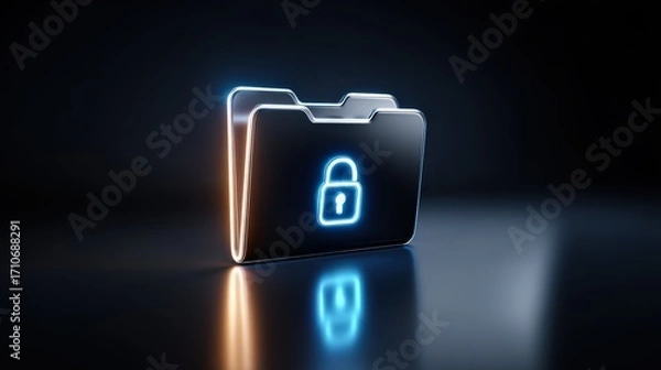 Fototapeta Secure Data Folder with Lock Icon in Dark Background