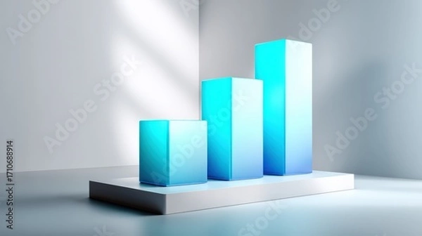 Fototapeta 3D Gradient Blue Bar Chart on Platform Display
