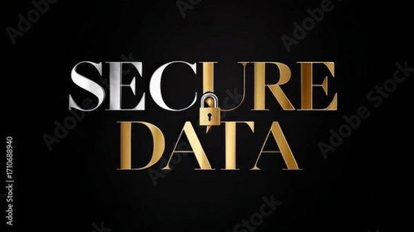 Fototapeta Secure Data Concept with Padlock and Gold Typography