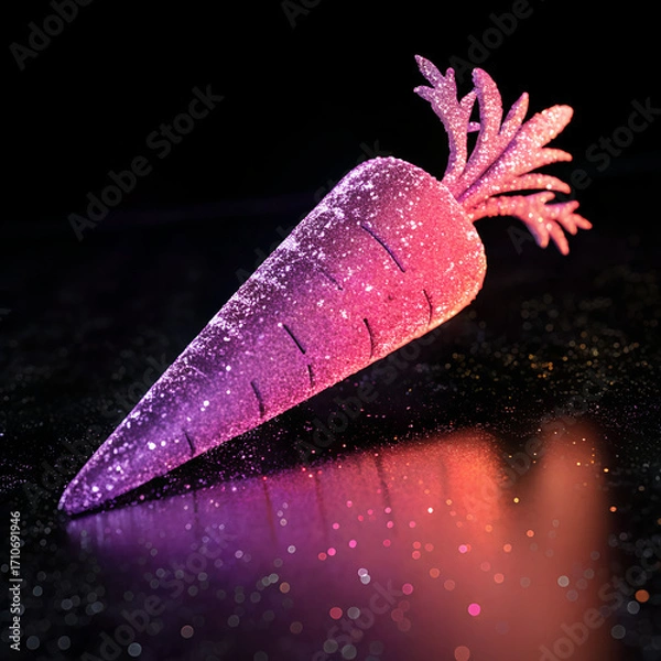 Fototapeta Glitter Neon Carrot in Purple and Pink with Sparkling Effect on Dark Background