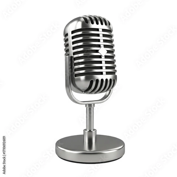 Fototapeta Vintage Microphone Voice Recorder Radio Broadcasting Retro Style Chrome Recording Studio on transparent background