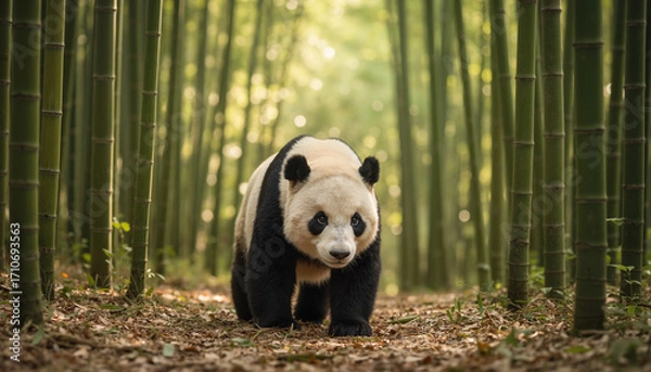 Obraz Giant panda walking through bamboo forest during daytime