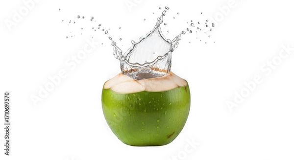 Fototapeta 3d refreshing coconut water splash dynamic motion realistic render isolated on transparent background