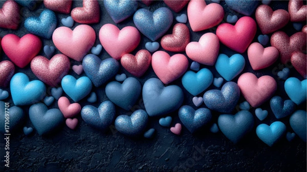 Fototapeta Background of hearts. Template cover with hearts, valentine. Valentine's day background print. Card with hearts.	