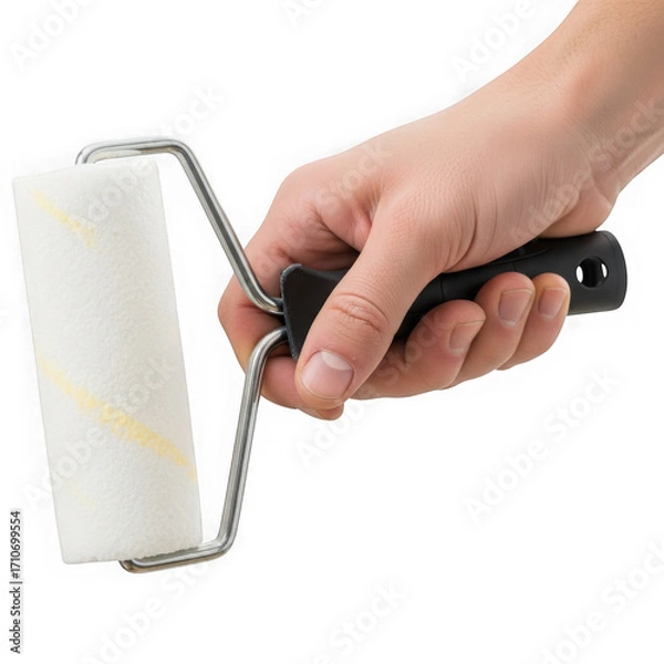 Fototapeta 3d realistic paint roller tool held by hand for interior renovation projects isolated on transparent background