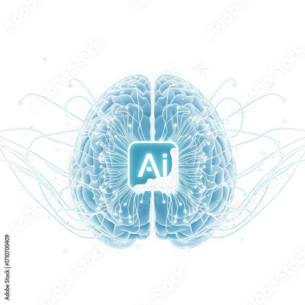 Fototapeta 3d futuristic ai brain neural network abstract concept isolated on transparent background
