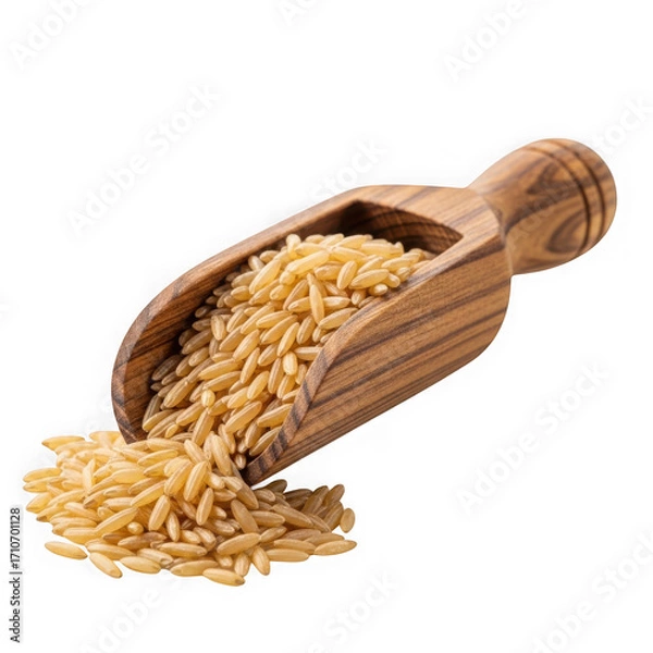 Fototapeta 3d wooden scoop filled with golden grains realistic render isolated on transparent background