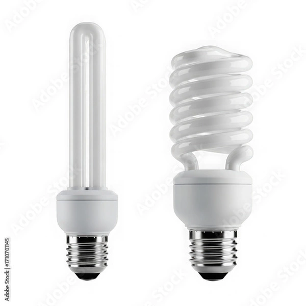 Fototapeta 3d realistic compact fluorescent light bulbs energy saving illumination isolated on transparent background