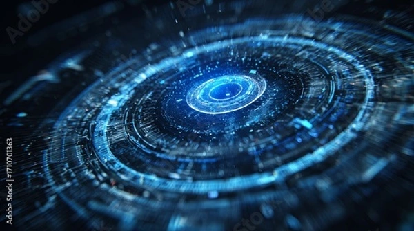 Fototapeta Futuristic blue digital interface with circular holographic patterns