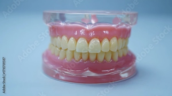 Fototapeta Detailed dental model displaying human teeth in clear acrylic base