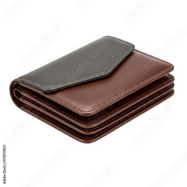 Fototapeta 3d brown leather bi-fold wallet with dark gray accent isolated on transparent background