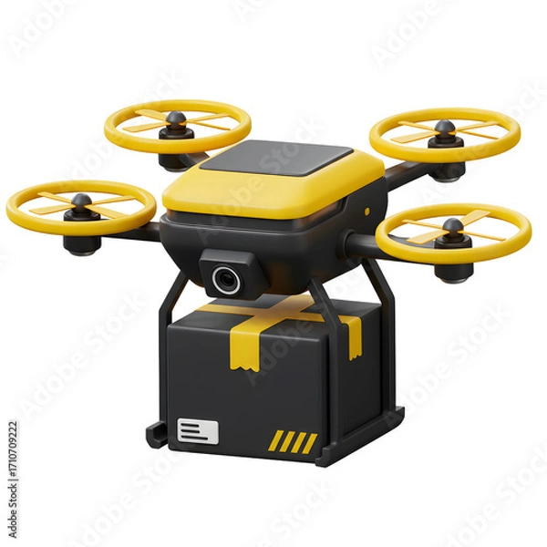 Fototapeta 3D Drone Delivery Service with a Parcel Box. Modern Logistics, Technology, and Shipping Concept.

