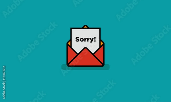 Fototapeta 'Sorry' Written Inside An Envelope Letter (Line Icon in Flat Style Vector Illustration Design)