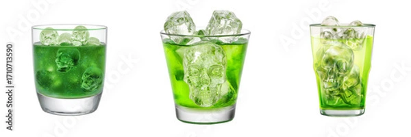Fototapeta Refreshing green skull ice drink transparent background studio shot creative concept