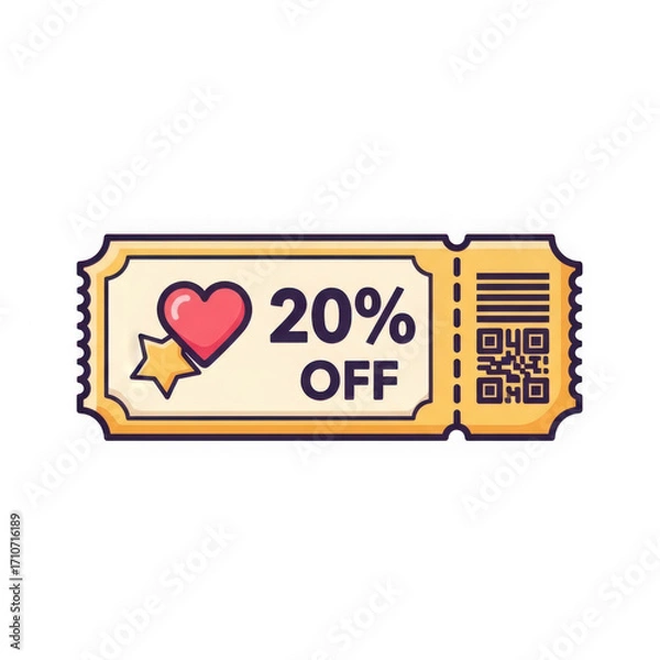 Obraz 20% Off Discount Ticket with Heart and QR Code