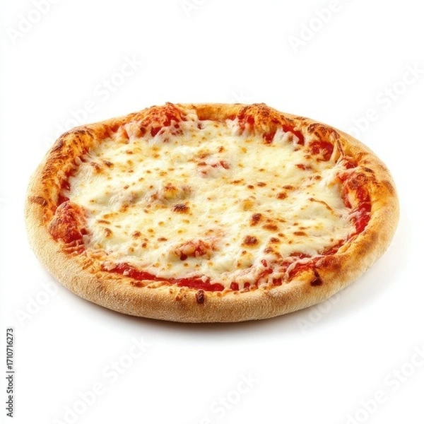 Fototapeta Studio shot of a whole round cheese pizza on white background classic Italian cuisine close up food photography
