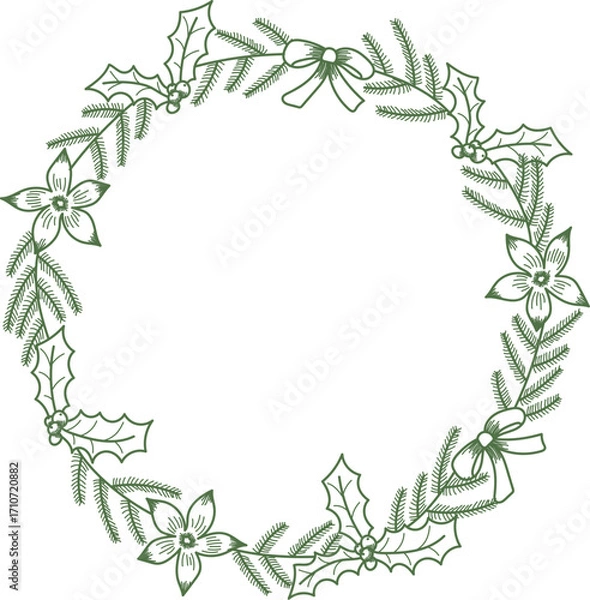 Obraz Floral Christmas Wreath Sketch