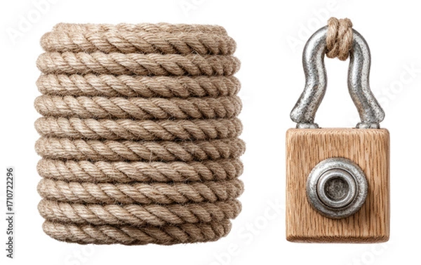 Fototapeta Isolated Rope Coil and Padlock on Transparent Background Clipart