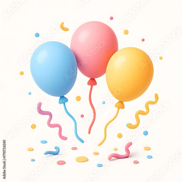 Fototapeta Colorful party balloons with confetti isolated on white background