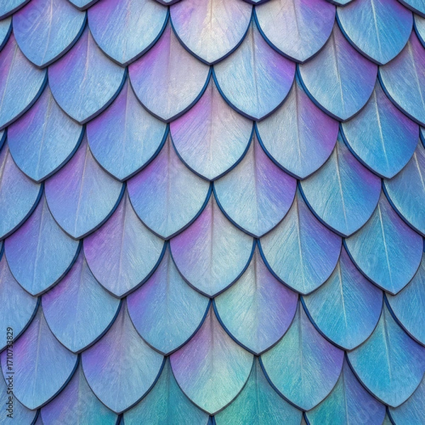Obraz Iridescent blue and purple layered scales pattern macro texture