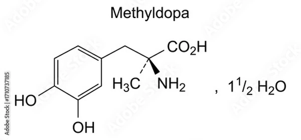 Fototapeta Chemical structure of methyldopa, drug substance