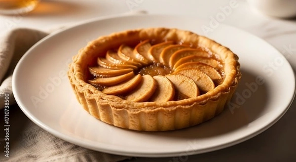 Fototapeta Golden Apple Tart - Sliced Apples, Flaky Crust, Warm Light, Culinary Delight.