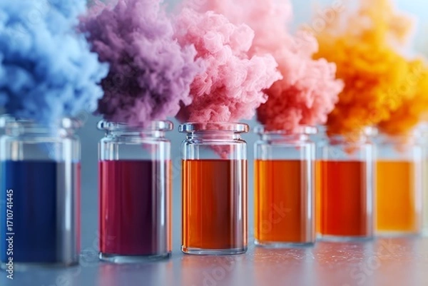 Fototapeta Colorful Liquids in Glass Containers Create Vibrant Visual Display