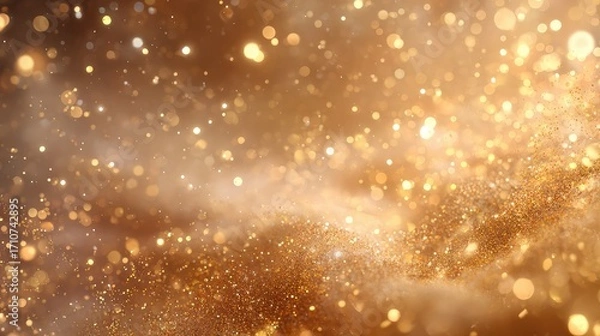 Fototapeta An abstract background of festive golden glitter and sparkling bokeh lights. A luxurious and magical design for a Christmas, New Year, or holiday celebration.