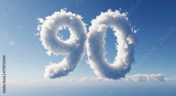 Fototapeta Cloud Number Ninety Floating in Bright Blue Sky Anniversary Concept