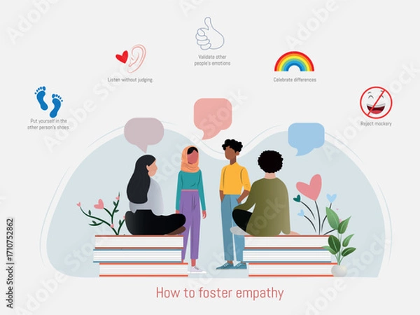Fototapeta Students fostering empathy and celebrating diversity in classroom discussions