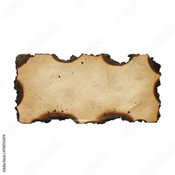 Fototapeta Aged burnt paper banner isolated on transparent background