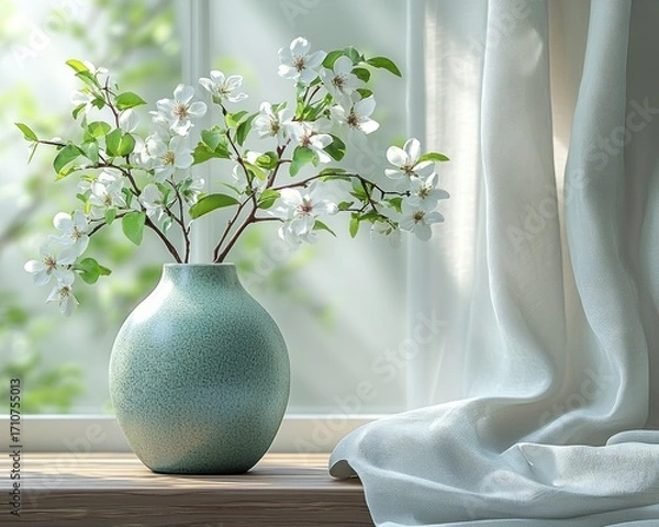 Obraz Spring blossoms in a vase by a window