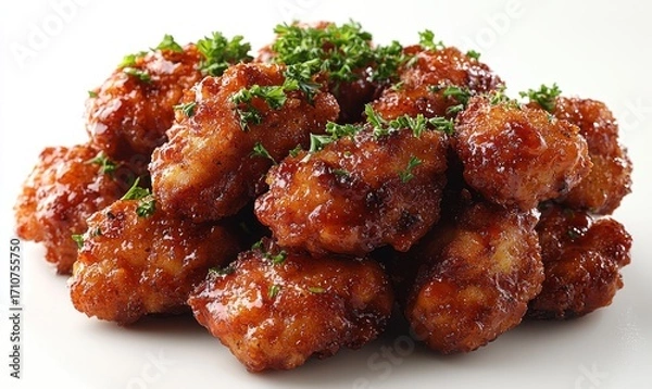 Obraz Crispy, glazed chicken pieces piled high