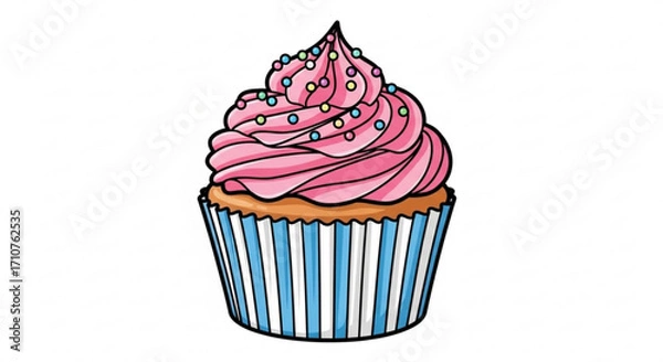 Fototapeta A charming cupcake with pink frosting and sprinkles, , a sweet indulgence for any celebration, a tempting dessert