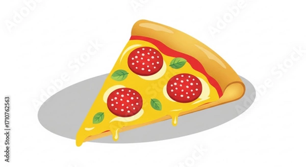 Fototapeta A delicious slice of pepperoni pizza with melted cheese and basil, , a classic italian dish, a tempting meal