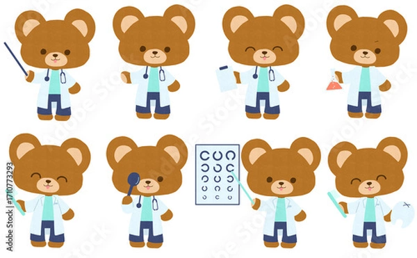 Obraz 白衣を着たクマのセットイラスト