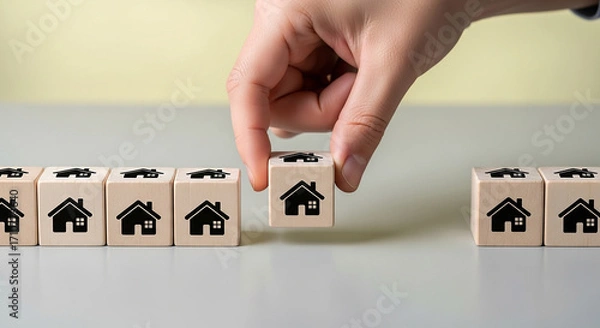 Fototapeta Choosing Your Dream Home Blocks Representing Real Estate Options Property Selection and Investment Opportunities Find