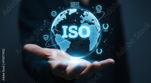 Fototapeta ISO Standard World Business Certification Global Quality Management System Technology Innovation Best Practices