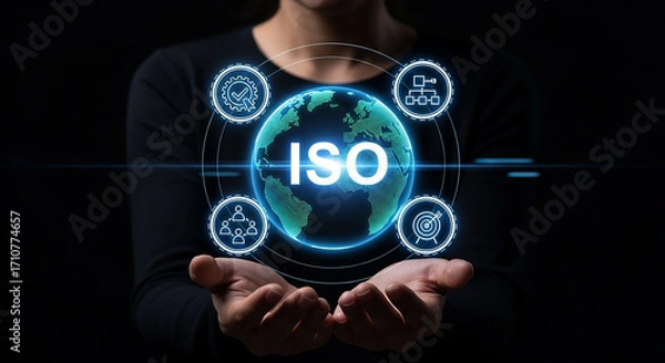 Fototapeta ISO certification global business process standardization quality management system compliance conformity assessment