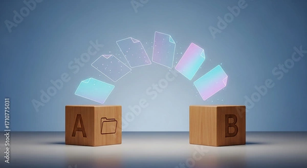 Fototapeta Data transfer documents from A to B secure file sharing block chain technology cloud storage digital transformation