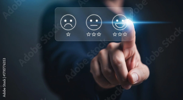Fototapeta Customer Experience Survey Achieving Business Success with Positive Ratings Feedback Satisfaction Happy Face Choice in