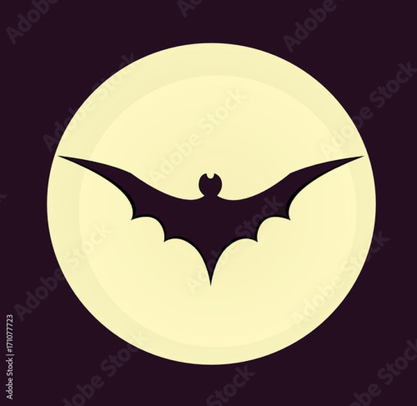 Obraz Halloween. The black contour of the bat is flying. Vector