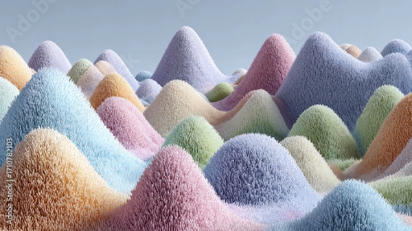 Fototapeta Surreal pastel mountains made of abstract textured shapes and soft organic forms resembling fantasy landscapes with unique sculptural details