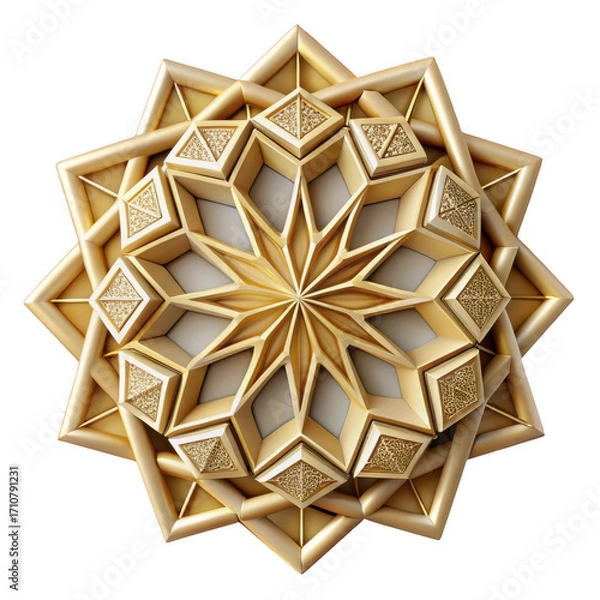 Fototapeta Intricate geometric star pattern with detailed textures and depth isolated on transparent background