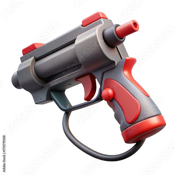 Fototapeta Futuristic sci-fi blaster pistol with red accents isolated on transparent background
