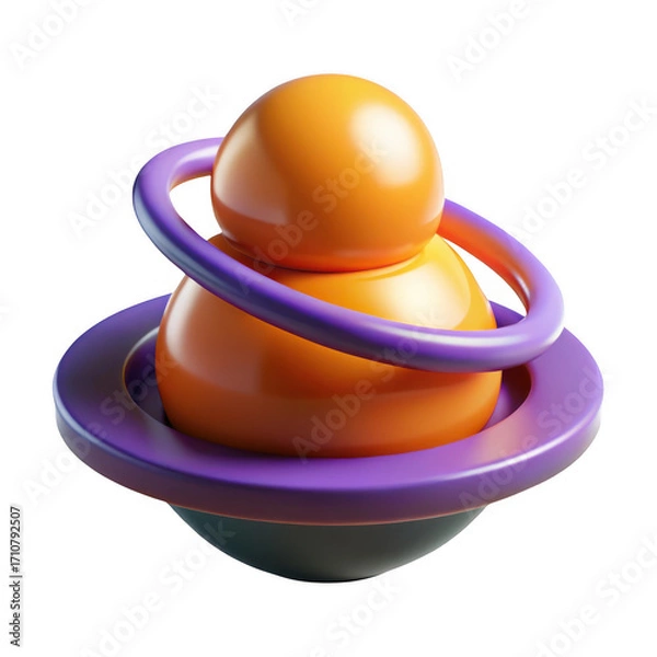 Fototapeta Stylized orange planet with purple rings isolated isolated on transparent background