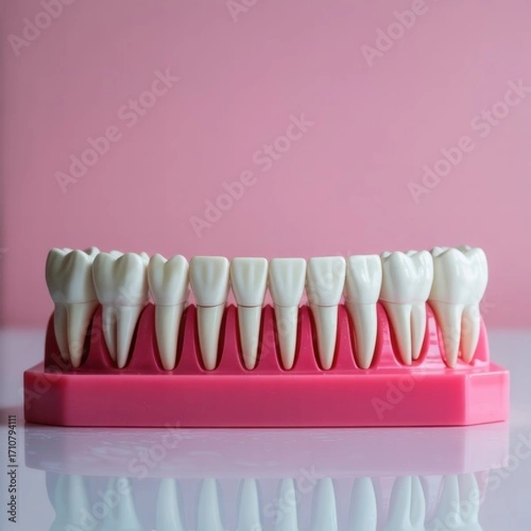 Fototapeta Dental model isolated on white background showcasing teeth alignment and structure, ideal for educational or dental care related content