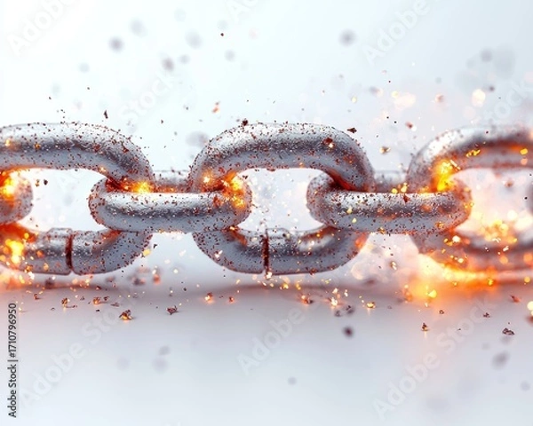 Fototapeta A chain breaking apart in a fiery explosion